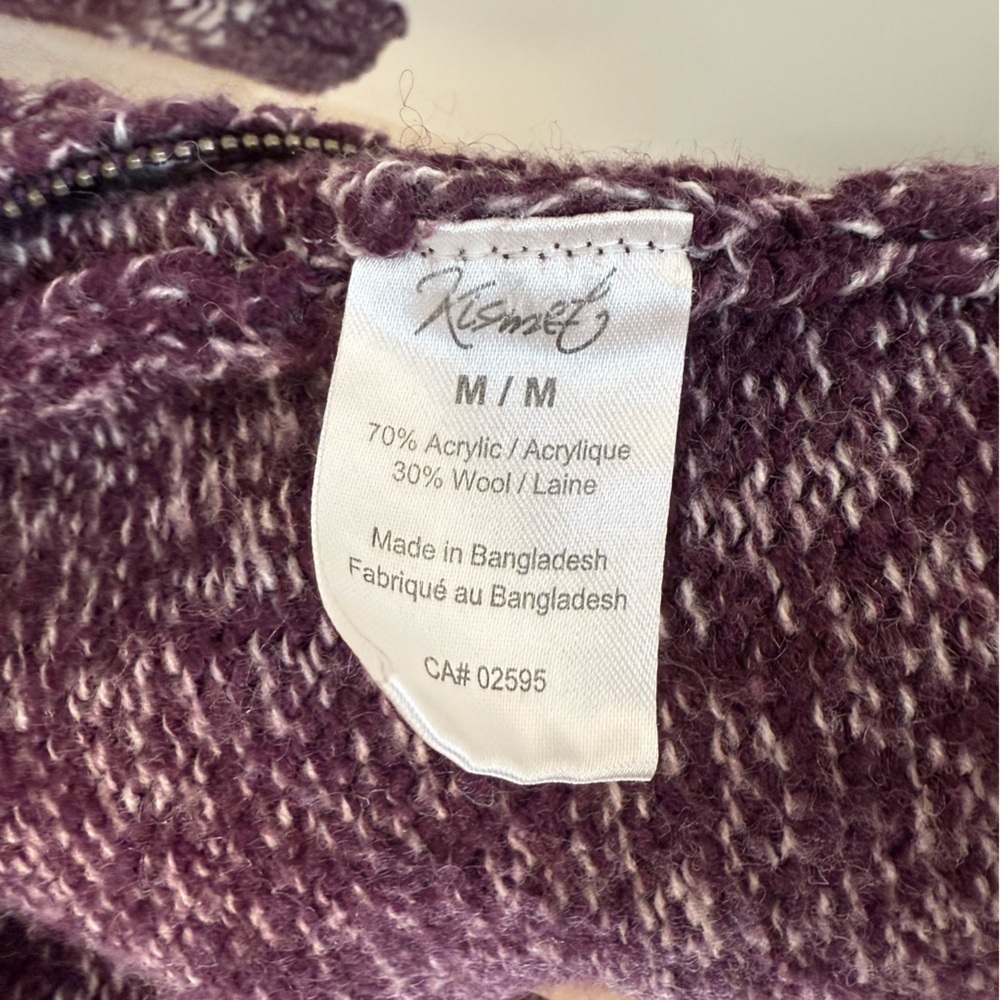 Kismet Purple Wool Zip-Up Hoodie Sweater Cardigan Nordic Pattern Fuzzy Hood - Picture 8 of 10
